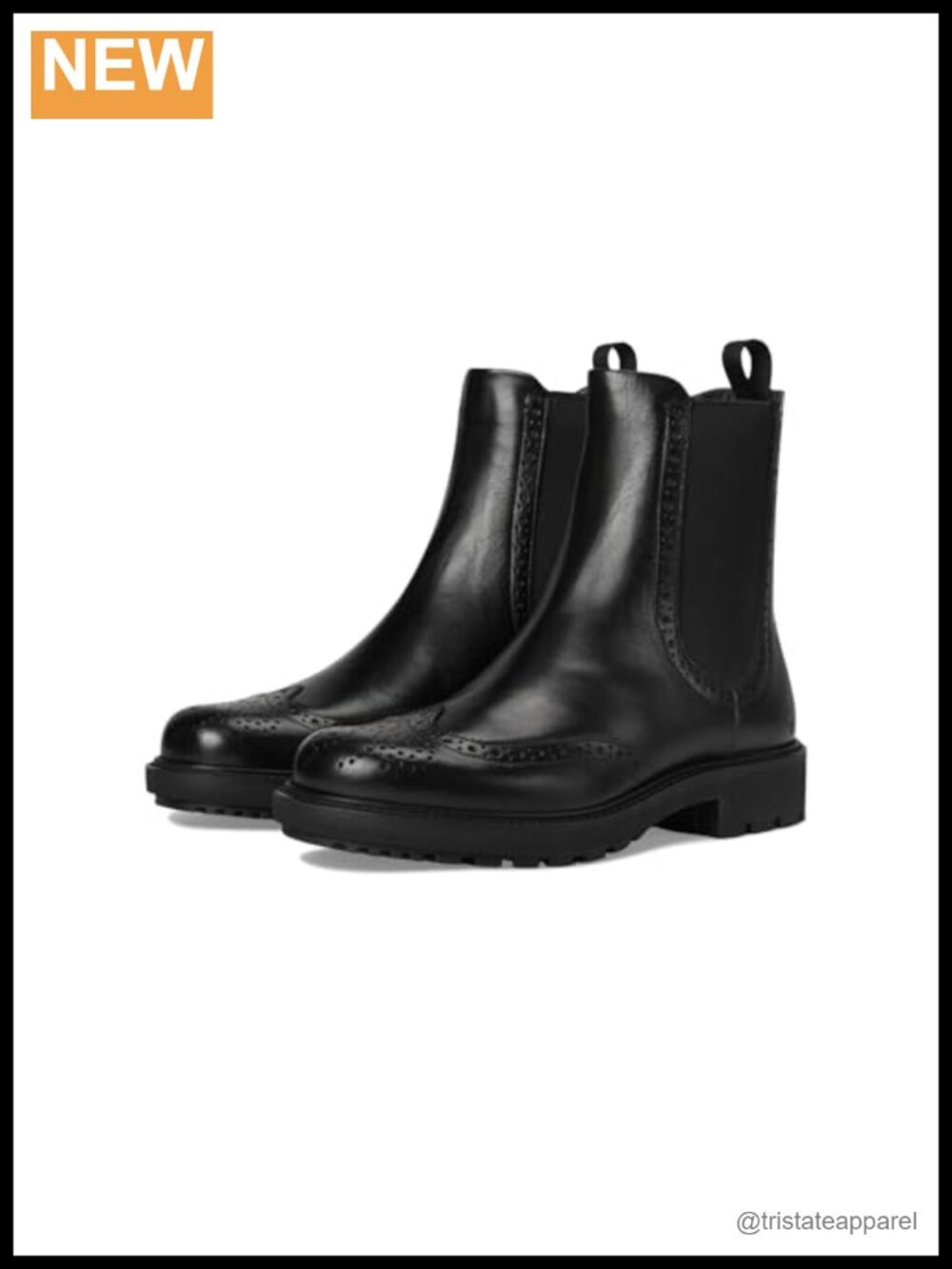 Wingtip Chelsea Boots with Block Heel Pull-On Ankle Boots Leather